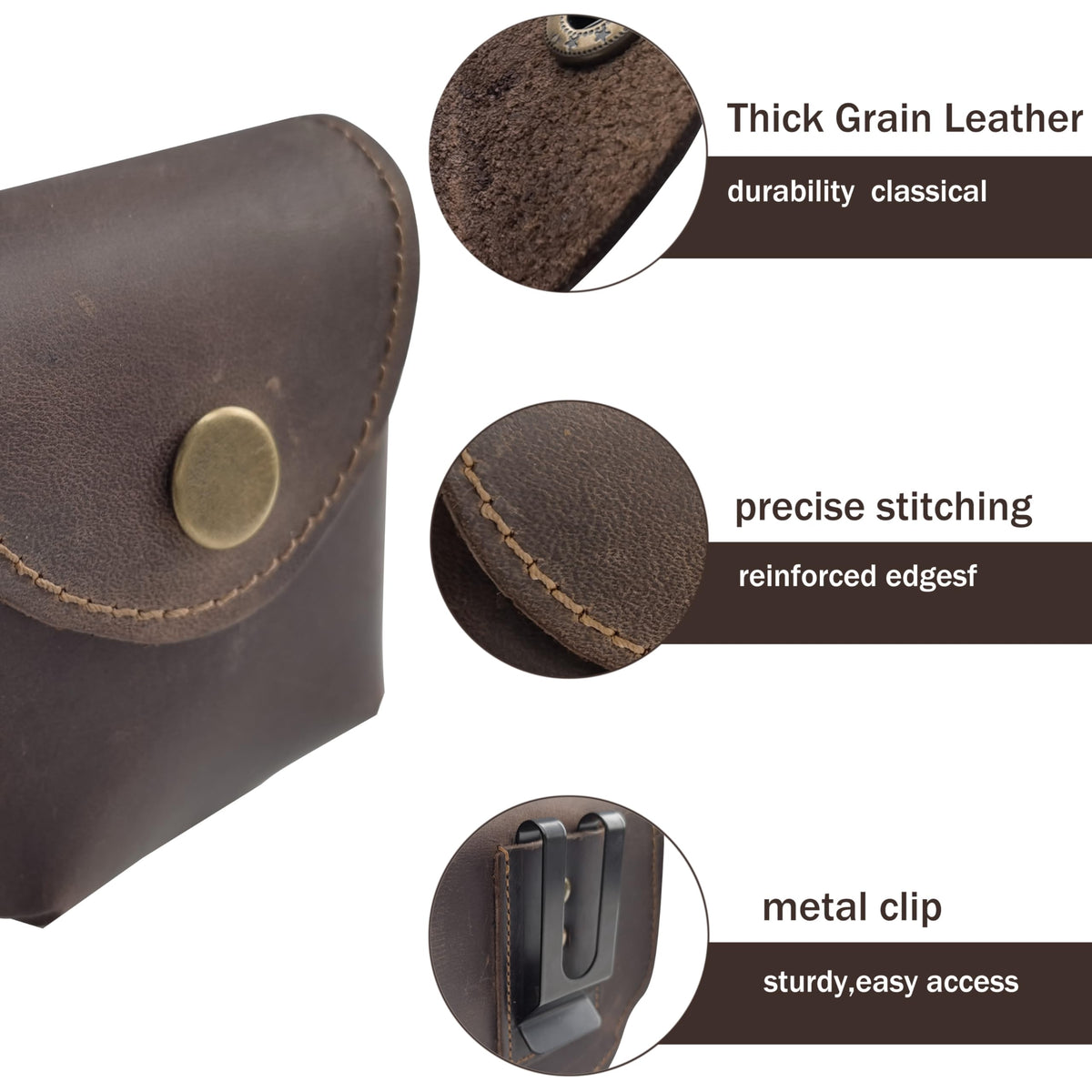 Cowhide Leather Zyn Holder- Vintage Handmade Brown Thick Grain Leather Dip Can Holster-Snuff Holder Compatible with ZYN, Copenhagen, Skoal, Kodiak, etc-Belt Accessories for Men