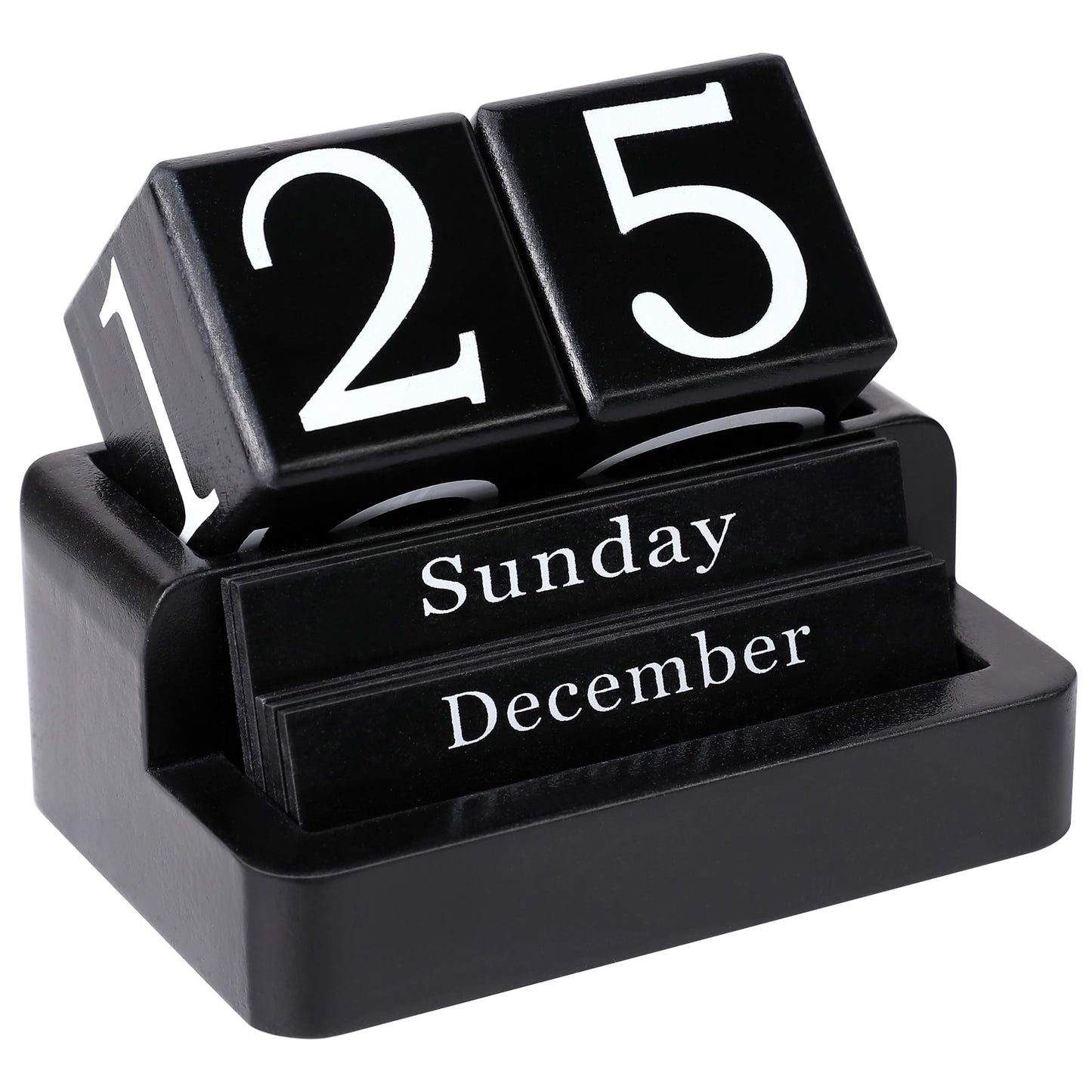 EASEYA Wooden Block Calendar for Desk, Daily Desktop Perpetual Desk Calendar, Modern Farmhouse Aesthetic Desk Accessories for Home Office Decor, Teacher, Classroom, Reusable Yearly, Black