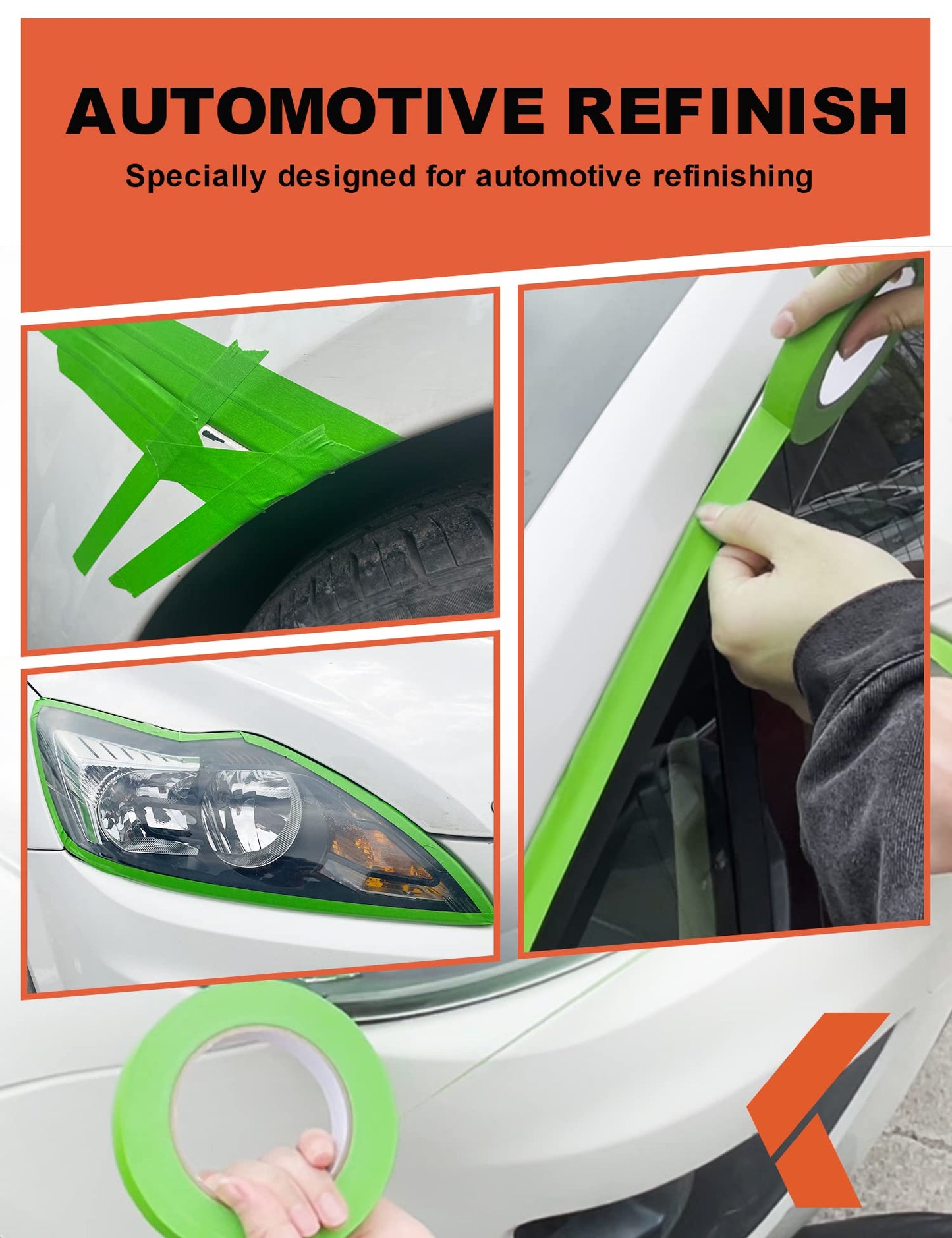 KREFINISH Painters Tape for Car Paint Green No Residue Automotive Masking Tape for Automotive Paint - Heat Resistant for Paint Booth, 1.41 Inches x 60 Yards, 9 Rolls