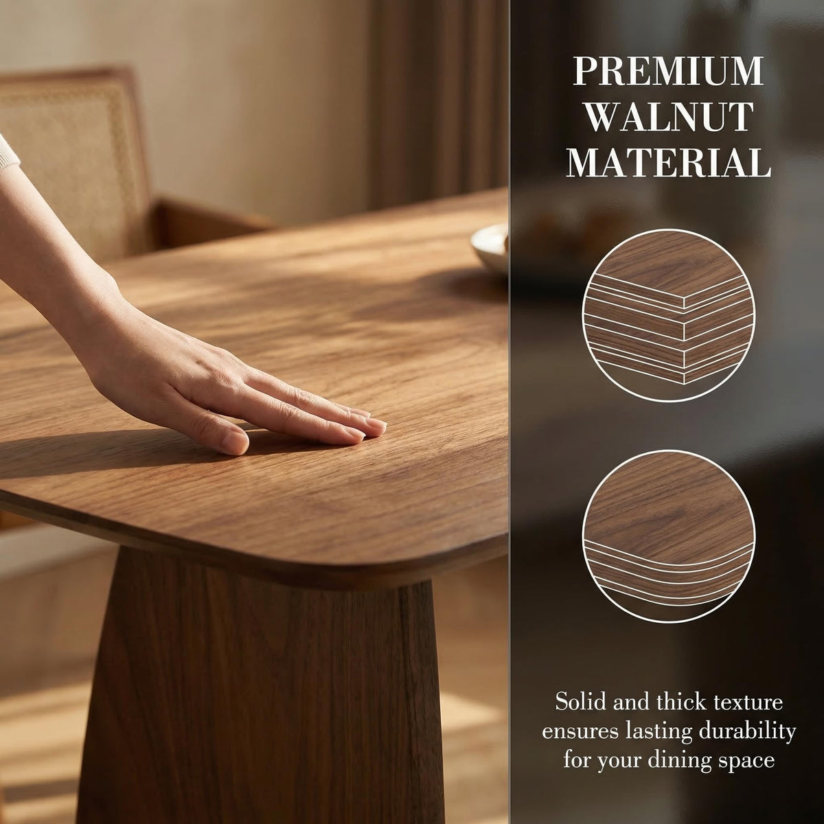 ROCITY 70 Inch Large Dining Table for 6-8 People, Solid Wood Kitchen Table with Curved Wooden Legs, Mid Century Modern Rectangular Long Dinner Table for Dining Room, Walnut