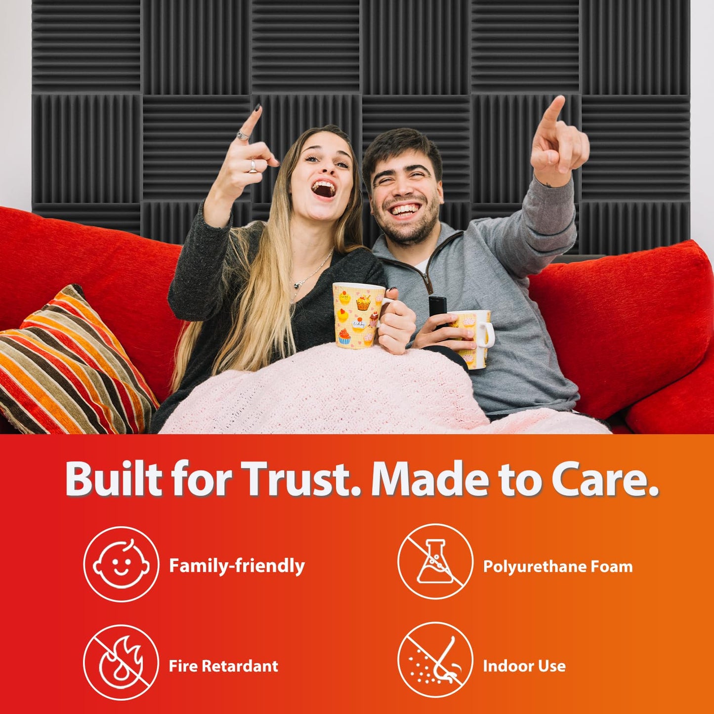 TOUO 12 Pack Acoustic Panels – Sound Proof Foam Panels for Wall 12"x12"x1", Flame Retardant Wedge Acoustic Foam, High-Density Sound Absorbing Panels for Home Studio(Black, 1" Thick 12 Pack)