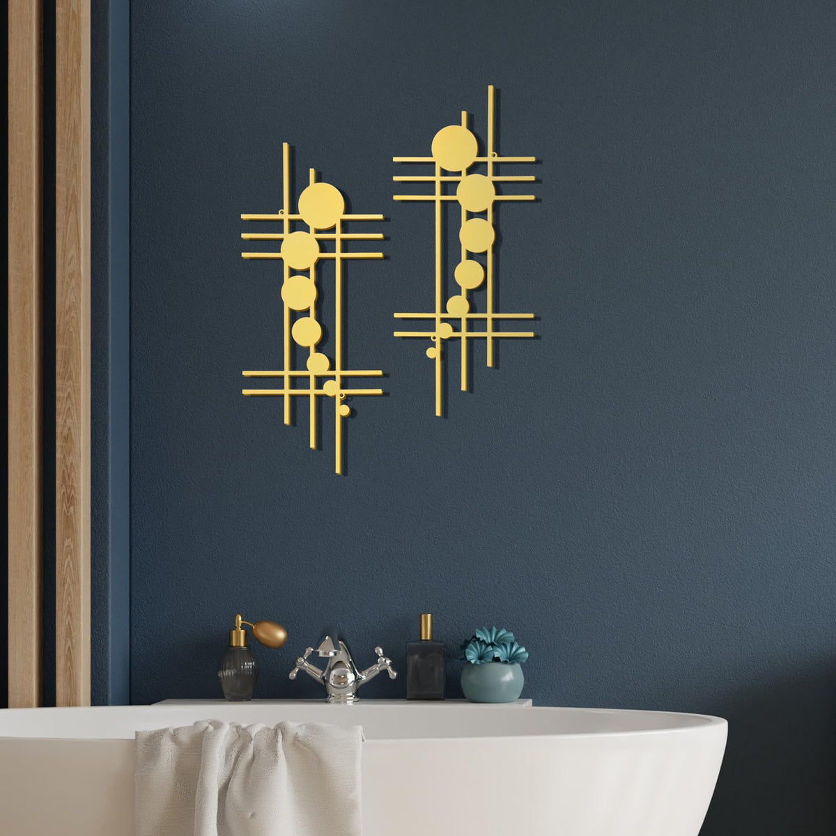 Therwen 2 Pcs Metal Wall Art 15.75 x 7.09 Inch Abstract Minialist Metal Decor Vertical Wall Sculptures Geometric Modern Hanging for Living Room Home Bedroom Office Study Decorations Gifts
