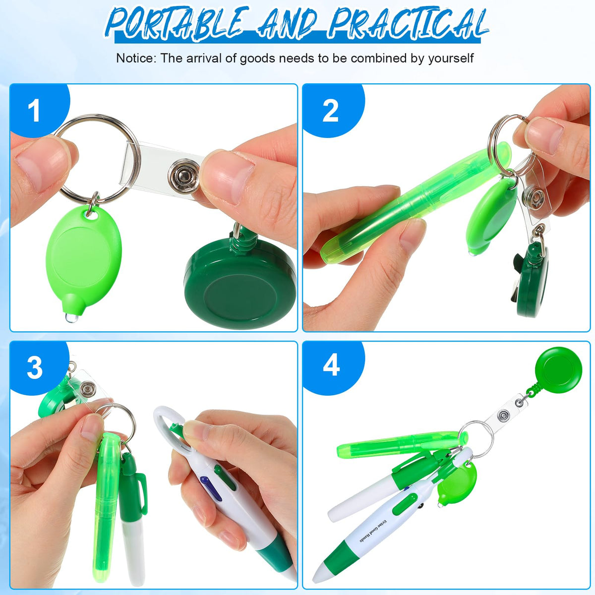 Chinco 30 Pcs Retractable Shuttle Pen Clip with Mini Highlighter Nurse Badge Pen Neon Marker LED Keychain Ring Clip for Nurse Gift(Stylish,Mix Color)