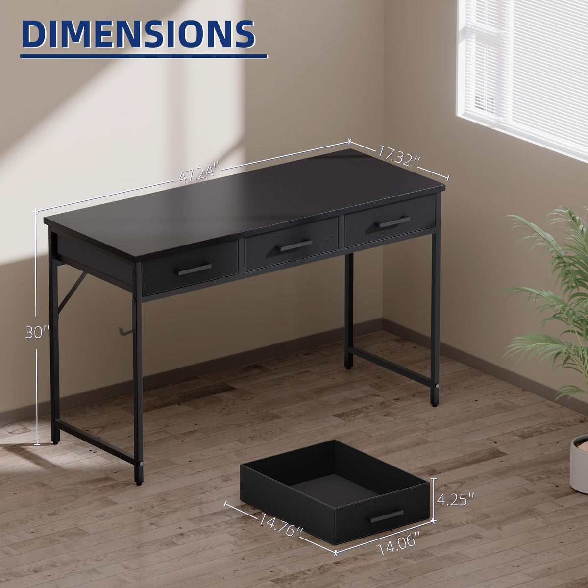 Pamray 47 Inch Small Computer Desk with 3 Drawers for Bedroom Study Writing Home Office Table for Small Spaces Marble