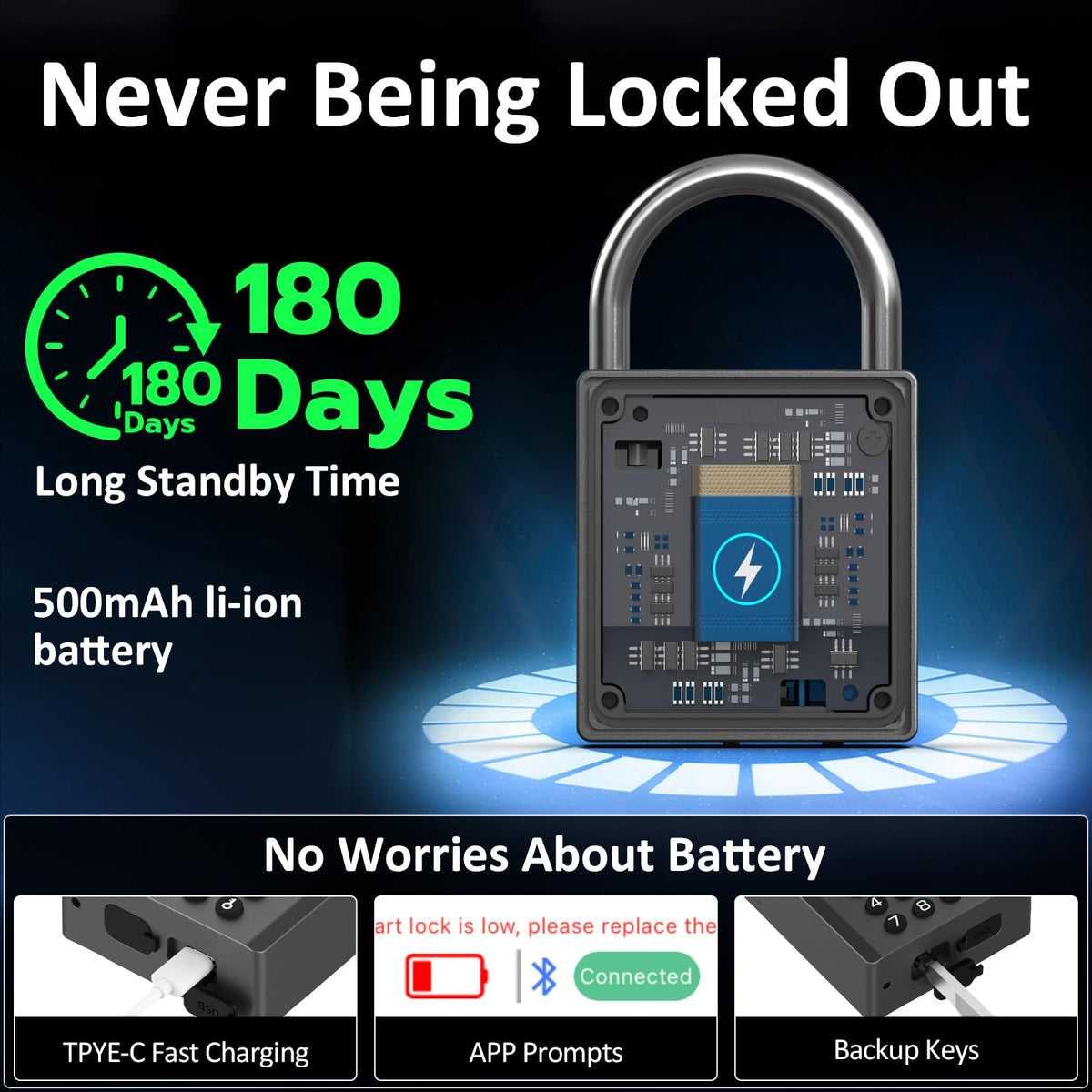 Foxlock Heavy Duty Smart Padlock with Key, Fingerprint Biometric Combo Lock with Bluetooth APP, Waterproof Electronic Digital Lock for Gate Outdoor Fence Storage Unit Outdoor Fence Shed Gym