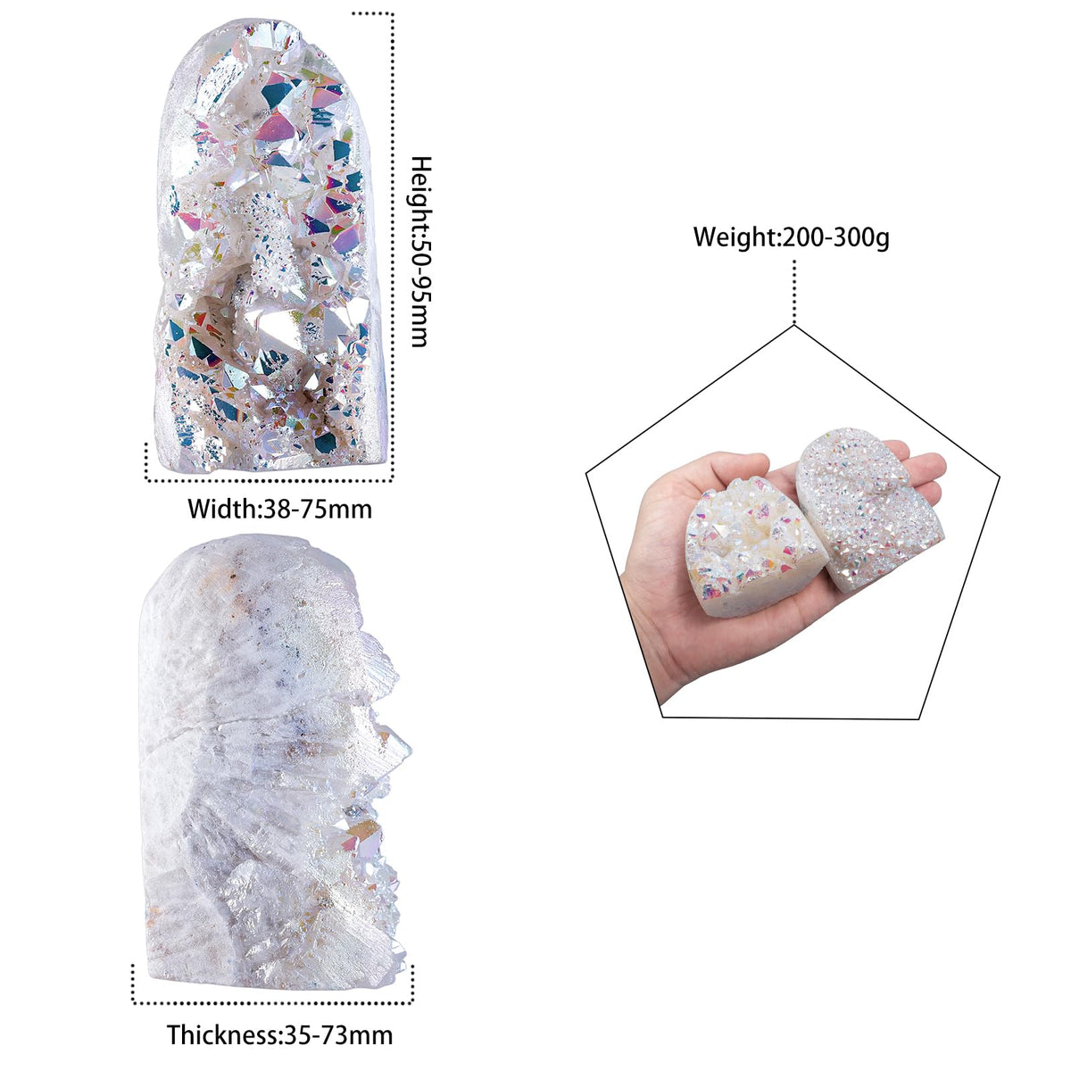 mookaitedecor Angel Aura Quartz Geode Crystal Cluster Specimen, Titanium Coated Rock Crystal Stone Mineral for Home Decor & Collector's Gift 0.44-0.66 LB, White