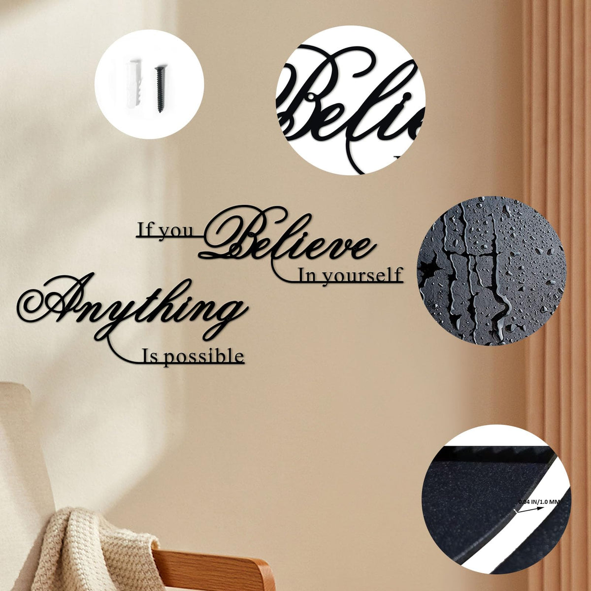 Resama If You Believe in Yourself,Anything is Possible Wall Art Decor 2 Pcs Metal Inspiration Encouragement Wall Art Sayings Black Inspirational Quotes Hanging Decoration
