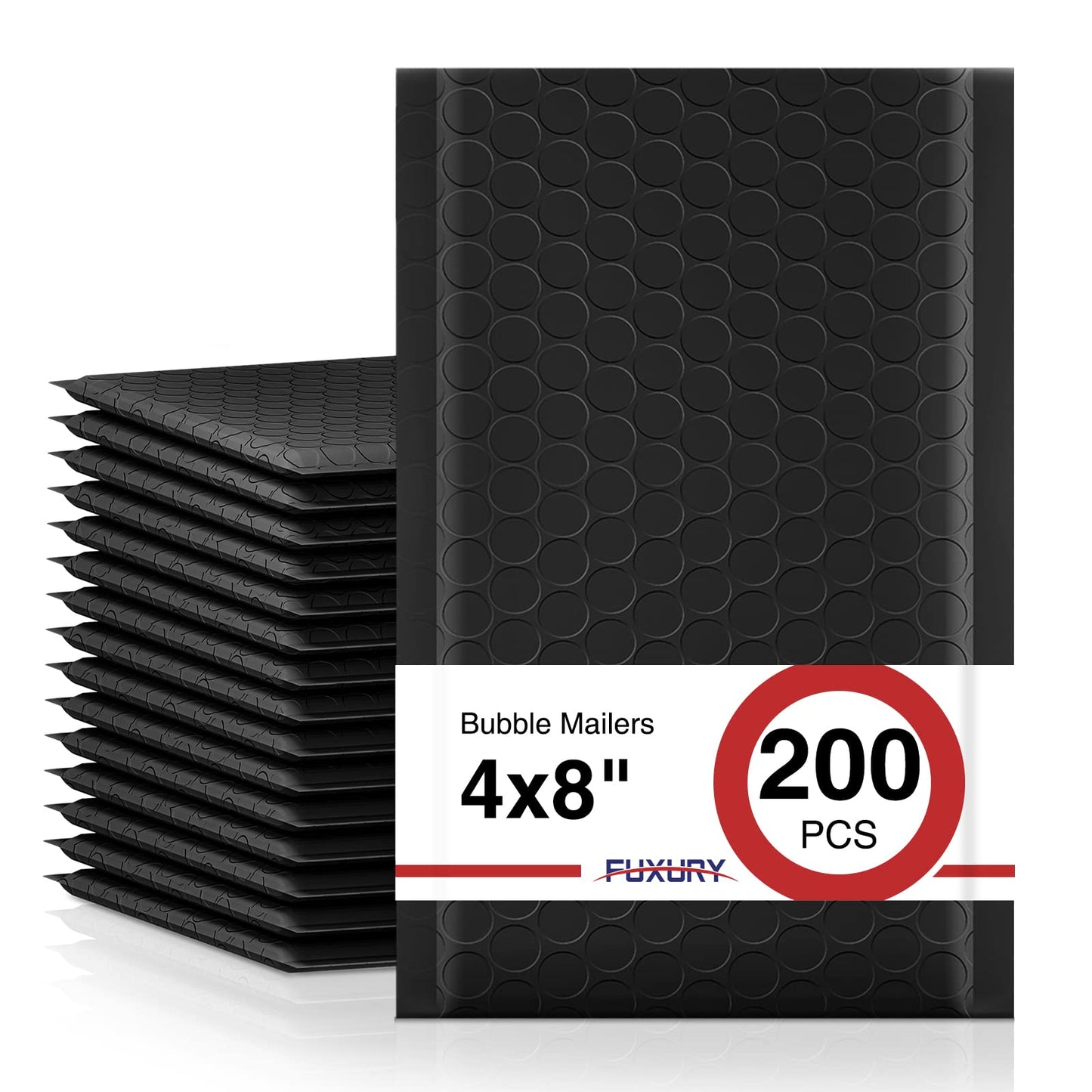 Fuxury Black Bubble Mailers 4x8" 200 Pack Waterproof Padded Envelopes Self Seal Bubble Envelopes Usable Size 4x7" Padded Mailers for Small Business Shipping Envelope Mailers