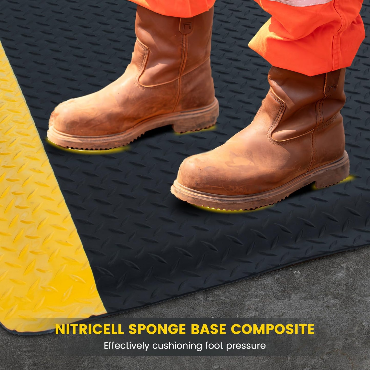 2' x 3' ESD Anti-Fatigue Conductive Mat, Durable Heavy Duty Diamond Plate, Non Slip Waterproof Floor Mats for Commercial&Industrial Work, Thick 3/4” with Yellow Border