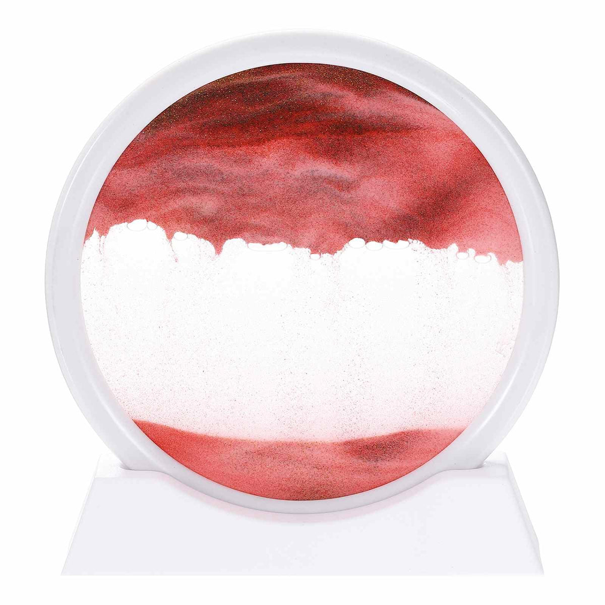 HEARTOOL Moving Sand Art Picture 7" Round Tempered Glass 3D Liquid Motion Deep Sea Flowing Sand Scene with Display Frame Perfect for Desktop & Office & Work Decoration (Red)