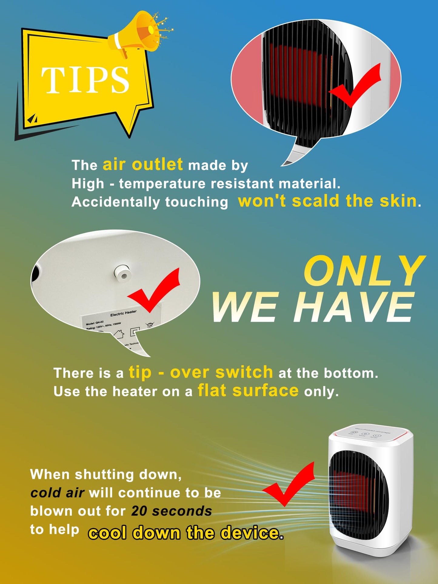 iFTY Small Space Heater for Indoor Use, Portable Electric Heaters with 3 Modes, 70° Oscillation, Remote Control, Overheating Protection, 1500W PTC Ceramic Fast Safety Heating For Bedroom Office Desk