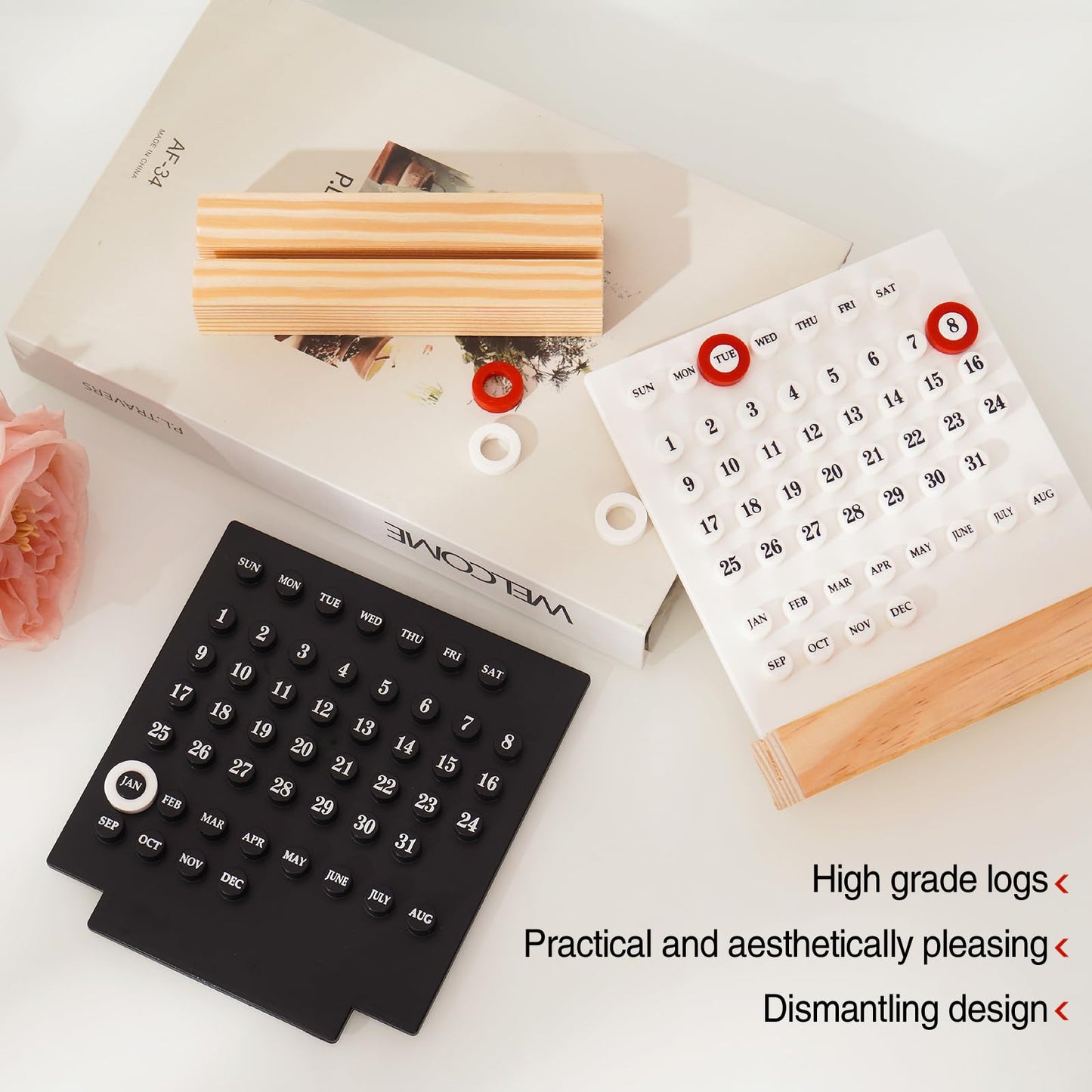 GDYOOSHOW Perpetual Calendar Desk Wood Calendar Stand Acrylic Calendar Desktop Decor for Livingroom Office Shop Bar Week Month Day Display(1pc white)