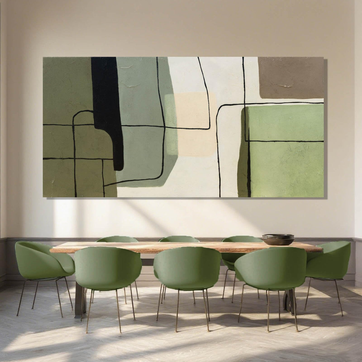 ZENPEE Green Modern Wall Art and White Canvas Art, Large Abstract Wall Art for Office, Dining Room, Bedroom, or Living Room, 29" x 58"
