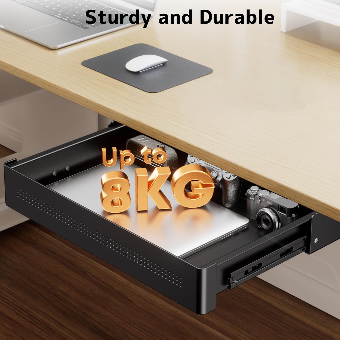 PUTORSEN Under Desk Storage Drawer 15.7" Wide - Smooth Slide Out Organizer for Standing Desk & Home Office,Max Load 17.6 lbs,Quiet Glide, Black