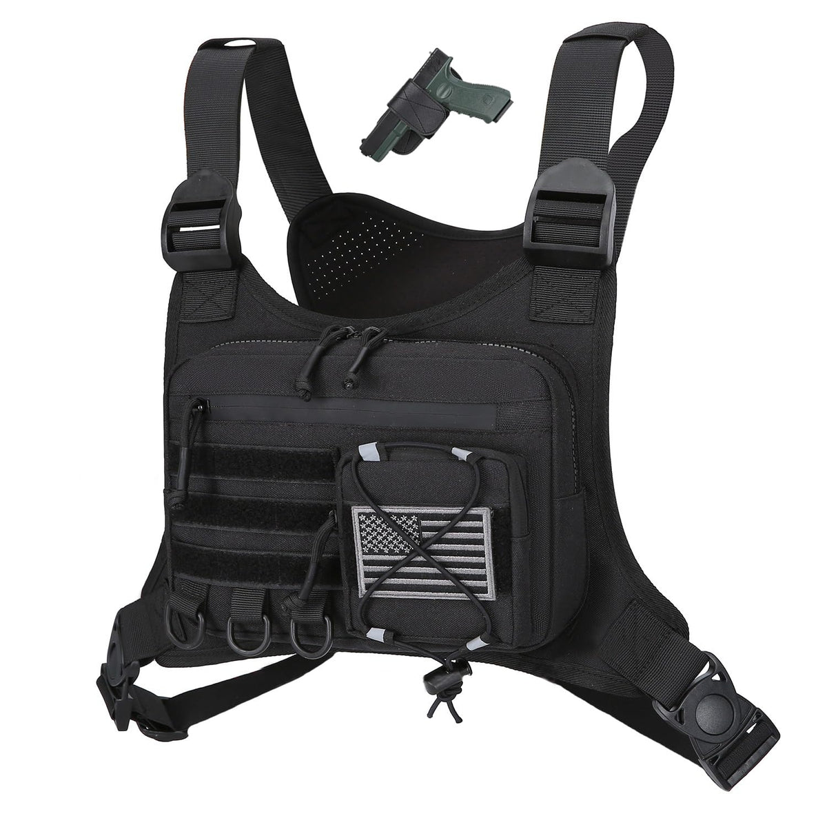 Outdoor Sports Chest Bag for Men, Chest Vest Holster Fits Most Pistols, Adjustable EDC Travel Chest Pack for Running, Hiking, Workouts (Black)