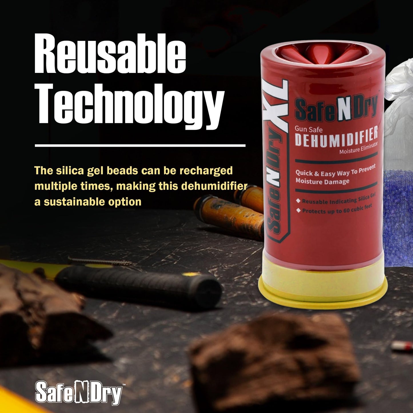 SafeNDry XL Gun Safe Dehumidifier - Portable Moisture Absorber, Prevents Corrosion, 450g Reusable Indicating Silica Gel Desiccant Canister for 60 Cubic Feet