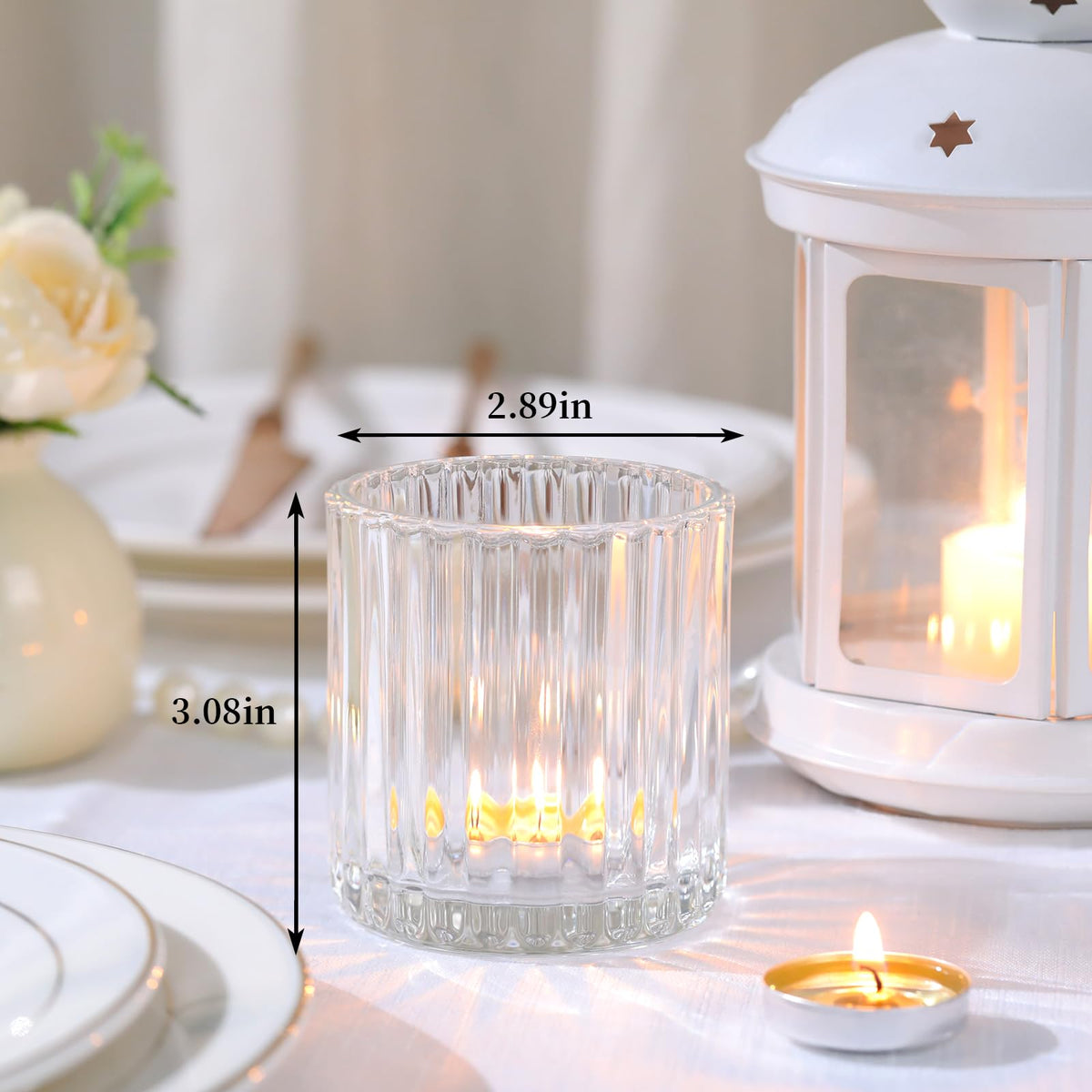 Lanttu 8 Pcs Glass Large Votive Candle Holders, 2.89 * 3.08in