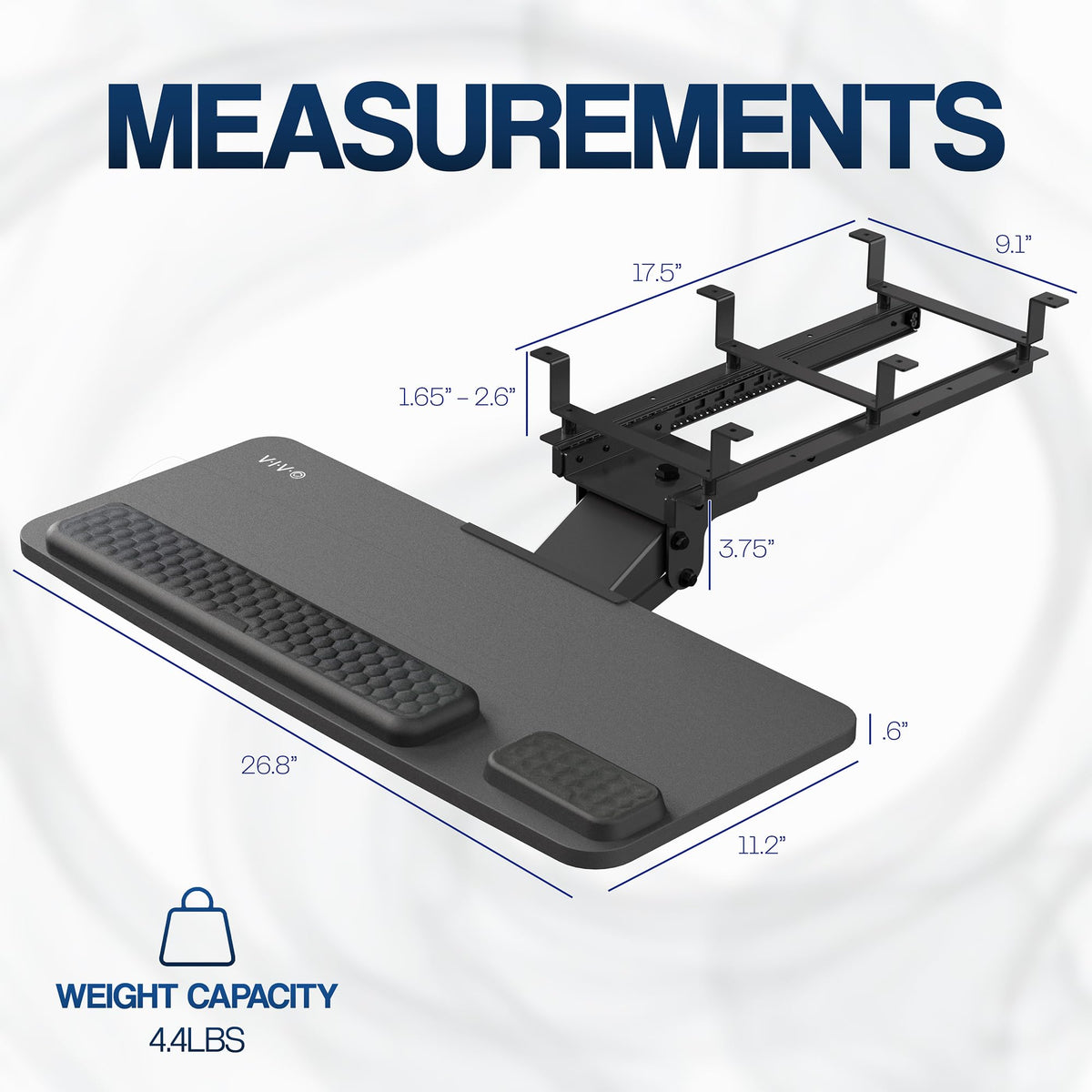 VIVO Premium Adjustable 27 x 11 inch Computer Keyboard and Mouse Platform Tray, Ergonomic Under Table Desk Mount Drawer with Padding, Black, MOUNT-KB27P-B