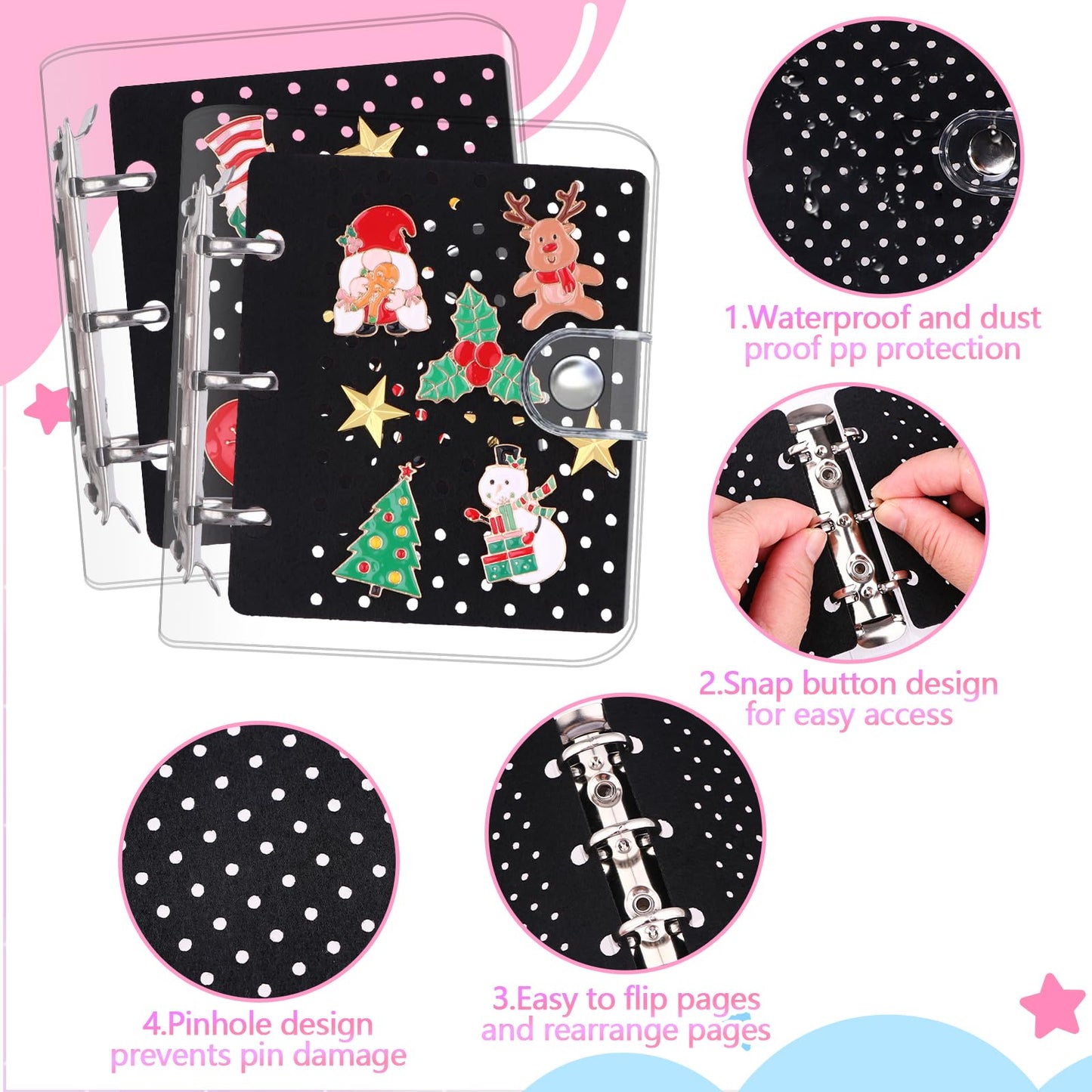 HCEWSBFD 2 Pcs Mini Pin Binder for Collectors A5 Enamel Pin Display Book Gift Portable Travel Pin Trading Books Clear PVC Binder Holder with 12 Page Display Boards Organizer for Travel Collectors