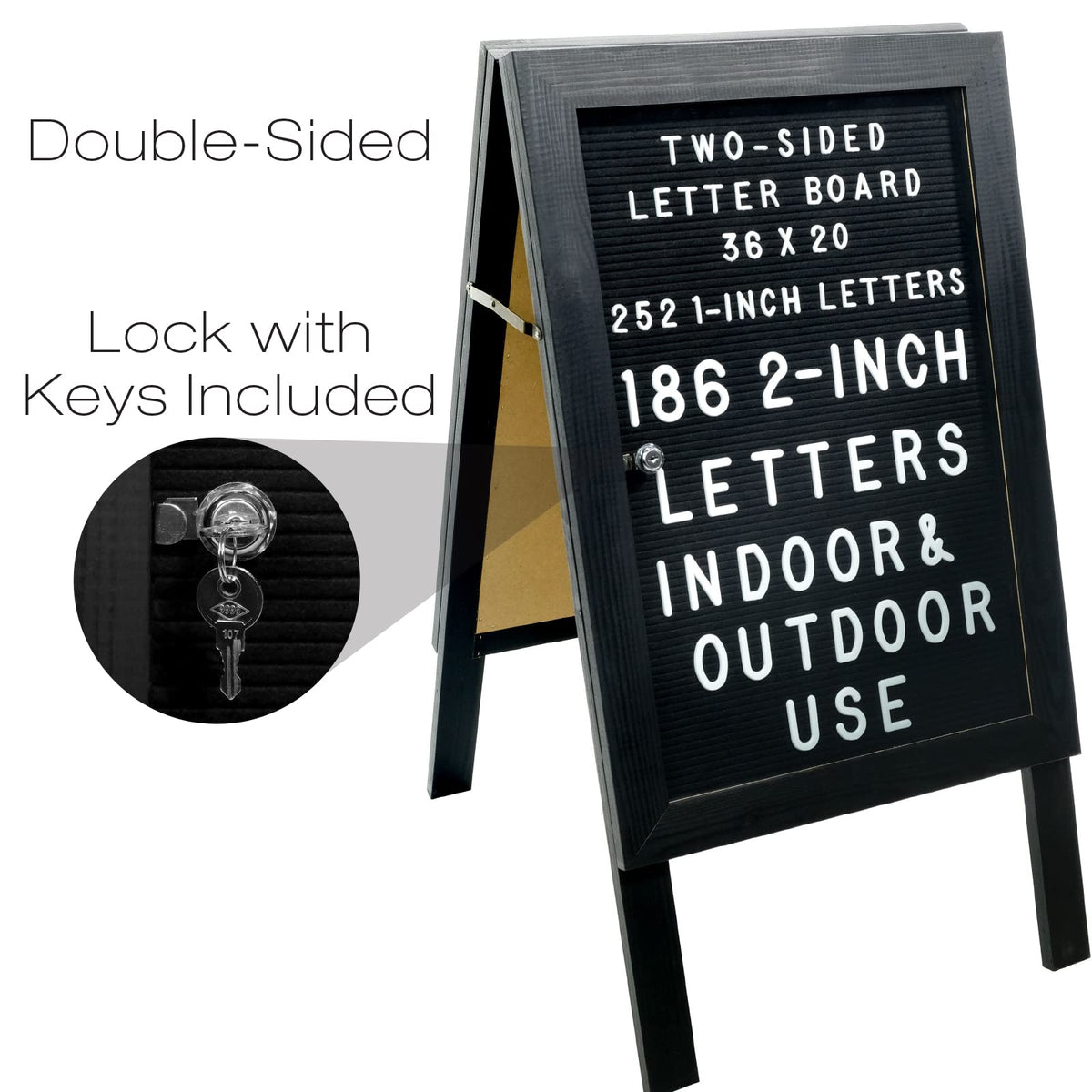 Large Wooden A-Frame Sidewalk Sign 36x20 Felt Letter Board w/Changeable Letters - EGP-HD-0084