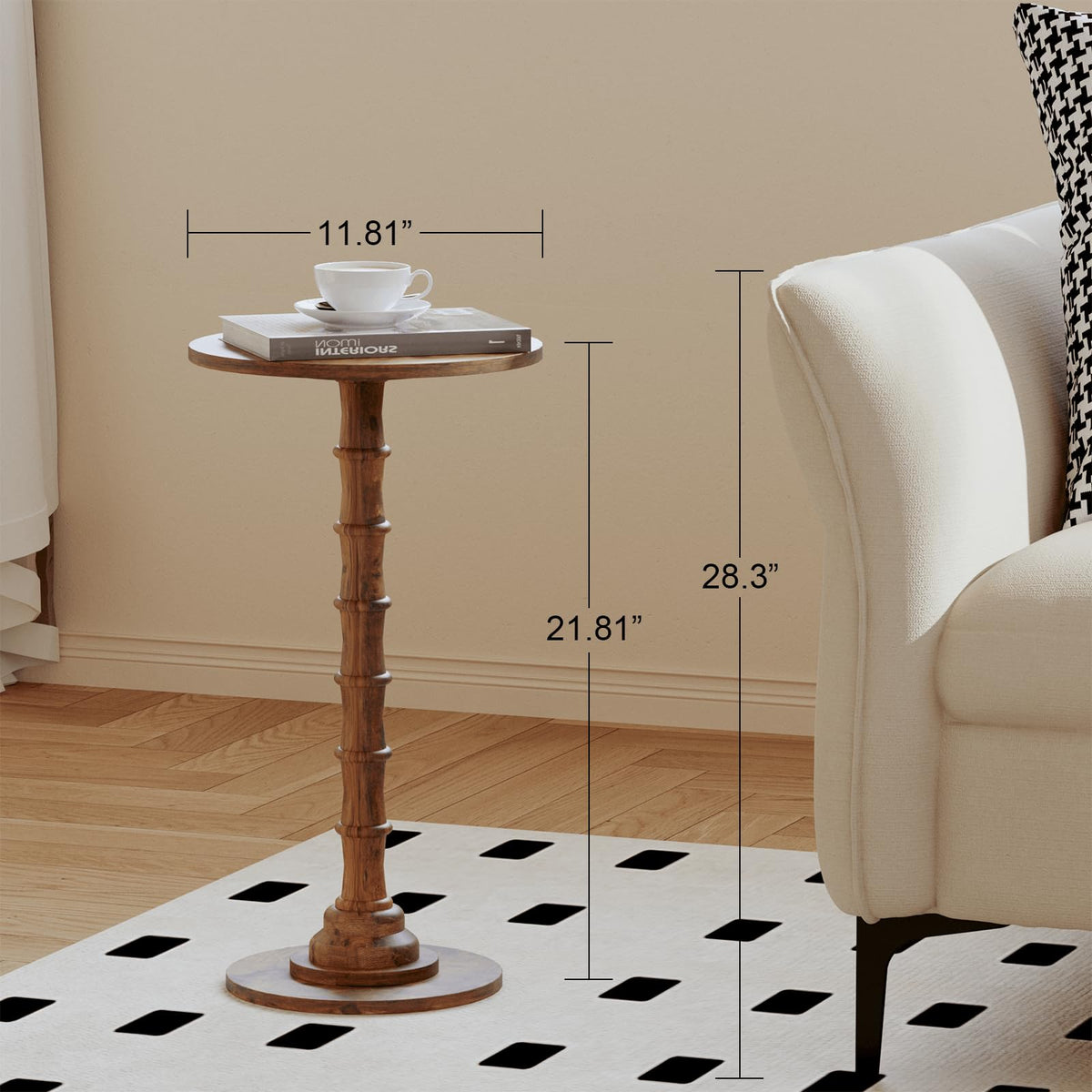 Leomonio Round Side Table, Modern Drink Table for Small Spaces, Small End Table with Solid Wood Leg for Living Room, Bedroom, Corners, and Office (Rustic Brown)