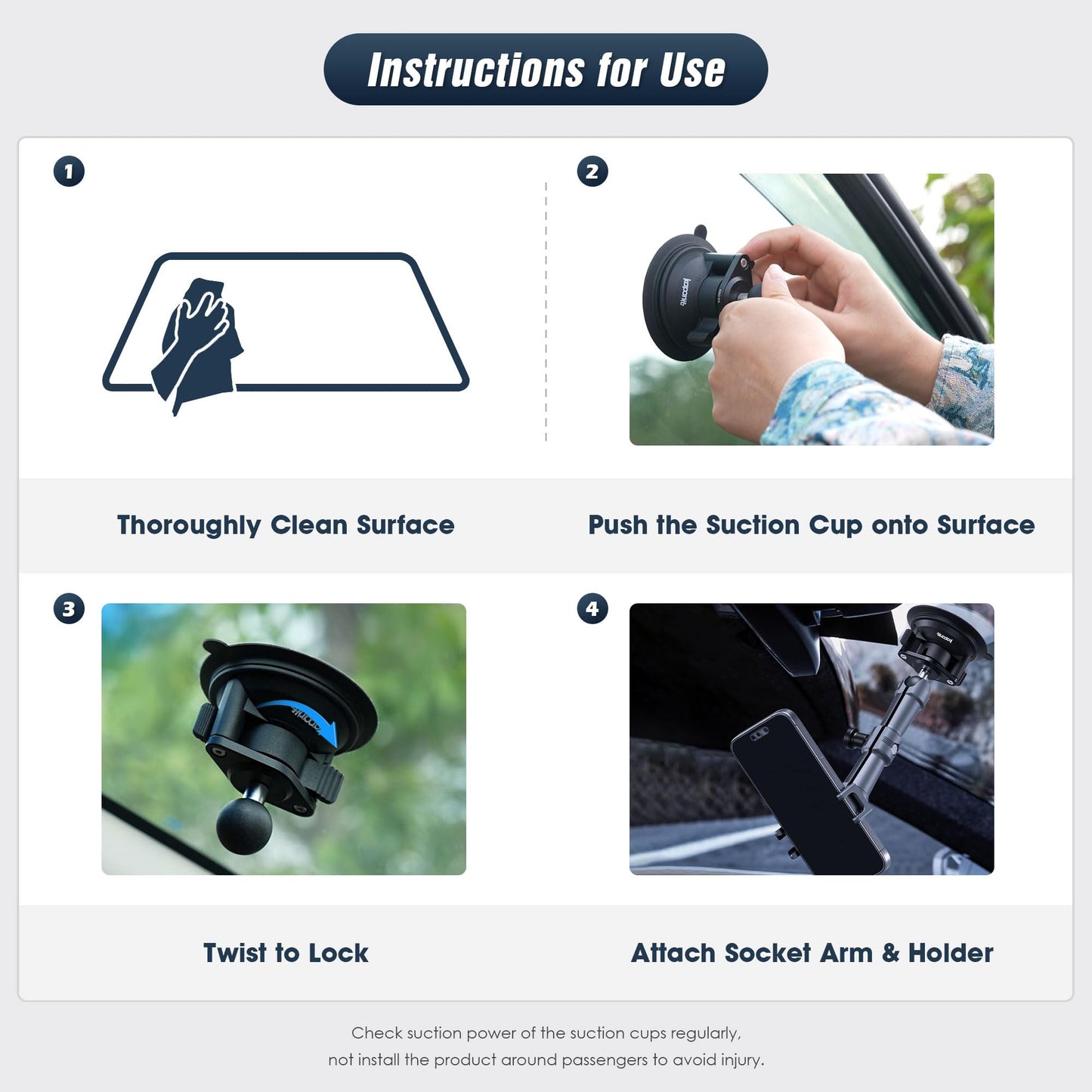 KAPARNER Universal Car Phone Mount, with 25mm Ball Magic Arm and 360° Rotation Phone Holder, Suction Cup Windshield & Dashboard Mount, for iPhone/Samsung/Android, Fits Phone Width 2.56-3.74"(KPS-10)