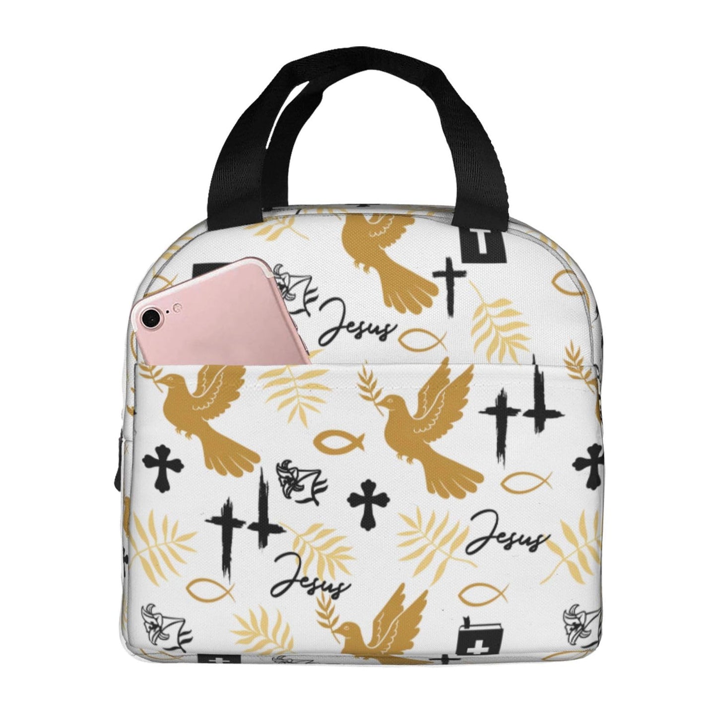 Jesus Cross Insulated Lunch Box Reusable Lunch Bag, Cooler Lunch Tote Bag for Women Men Picnic Office Work