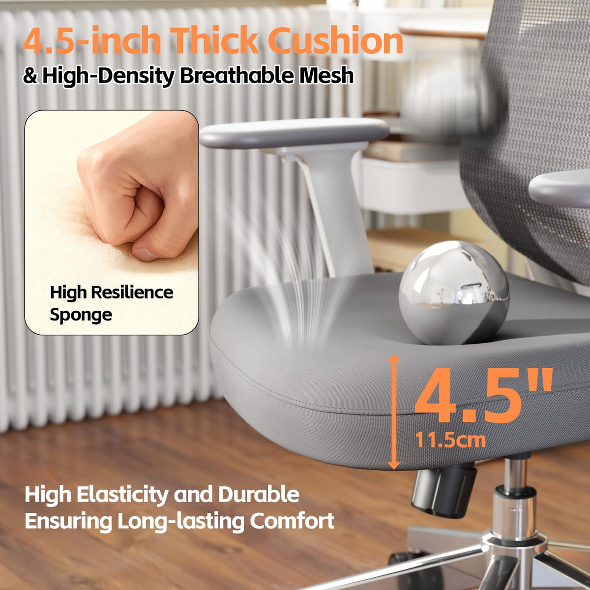 QuelSoft Ergonomic Office Chair, Home Office Desk Chairs, 3D Lumbar Support High Back Desk Chair, Comfortable Computer & Gaming Chair for Office & Home - Silver