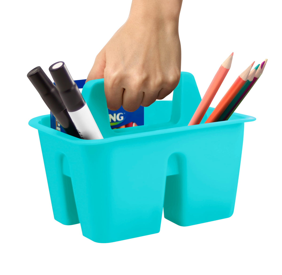 Storex Mini Classroom Caddy, Multipurpose Classroom Organizer with Handle, Teal, 12-Pack (01065U12C)