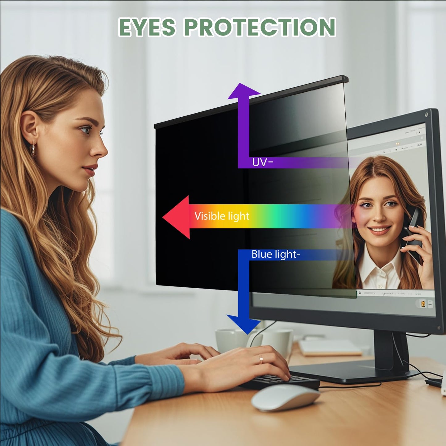 EliWhale [2 PACK] 27 Inch Removable Hanging Computer Privacy Screen for 16:9 Widescreen Monitor, Matte, Anti-Glare, Bluelight Block, Eye Health Protection, Size: 613 * 370mm