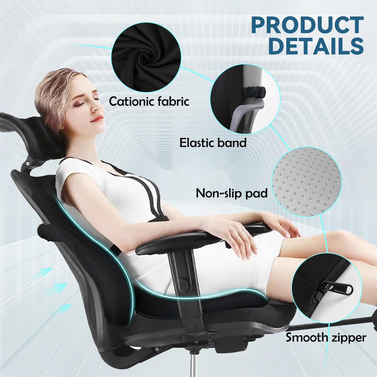 JIPORIER Seat Cushion & Lumbar Support Pillow for Office Chair,Memory Foam Chair Cushions for Tailbone Pain, Non-Slip Back Support for Desk,Gaming Chair,Wheelchair, Breathable & Machine Washable