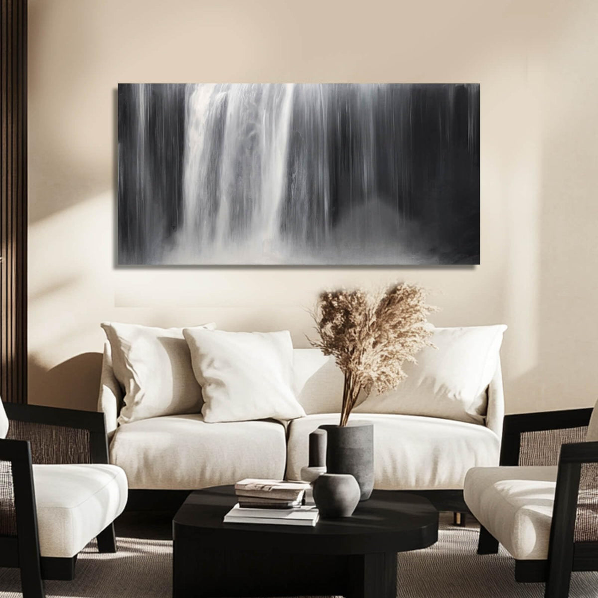 Artexist Abstract Waterfall Picture Living Room Decor Abstract Wall Art Black and White Artwork Modern Office Home Decor 20X40 Inch
