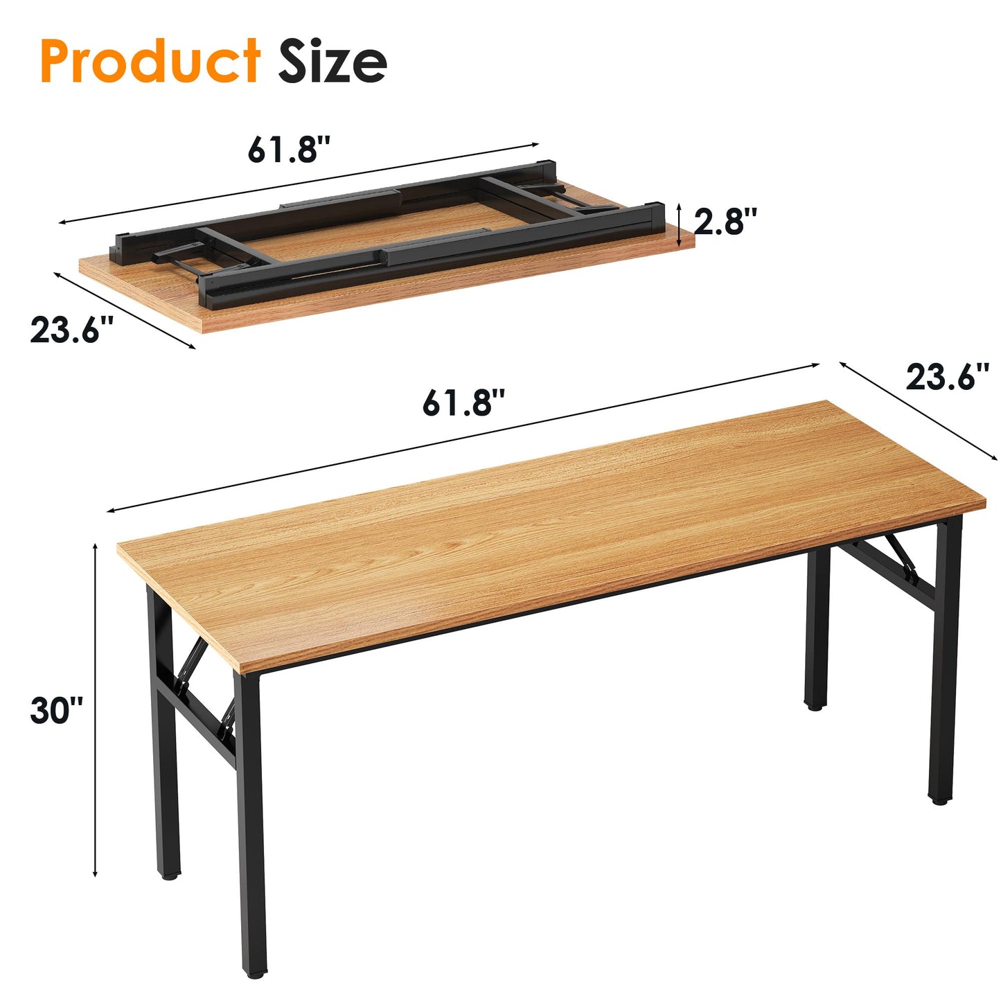 Need Folding Computer Desk, Large 60 inches Folding Table for Home Office, No Install Needed Foldable Writing Table Long Desk, Space-Saving, Teak and Black