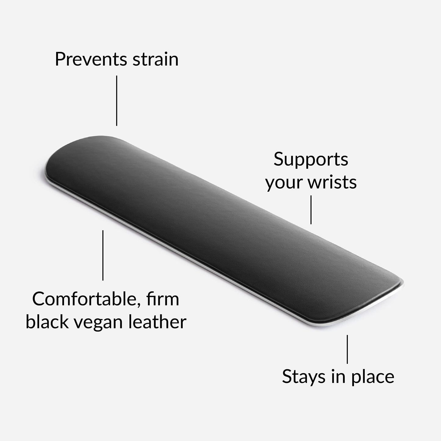 HumanCentric Wrist Rest Pad for Apple Magic Keyboard & Tenkeyless Keyboards, Ergonomic Wrist Support in Space Gray Aluminum with Black Vegan Leather