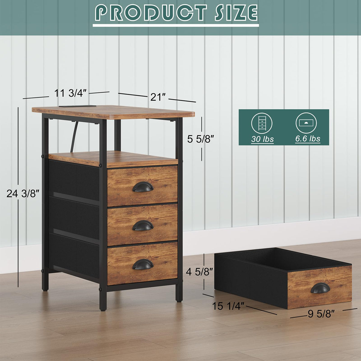 sthmec End Table with Charging Station, Side Tables Livingroom with USB Ports and Outlets,Narrow Nightstands Bedside Tables with 3 Drawers for Small Space,Slim Sofa Table Bedroom,Rustic Brown