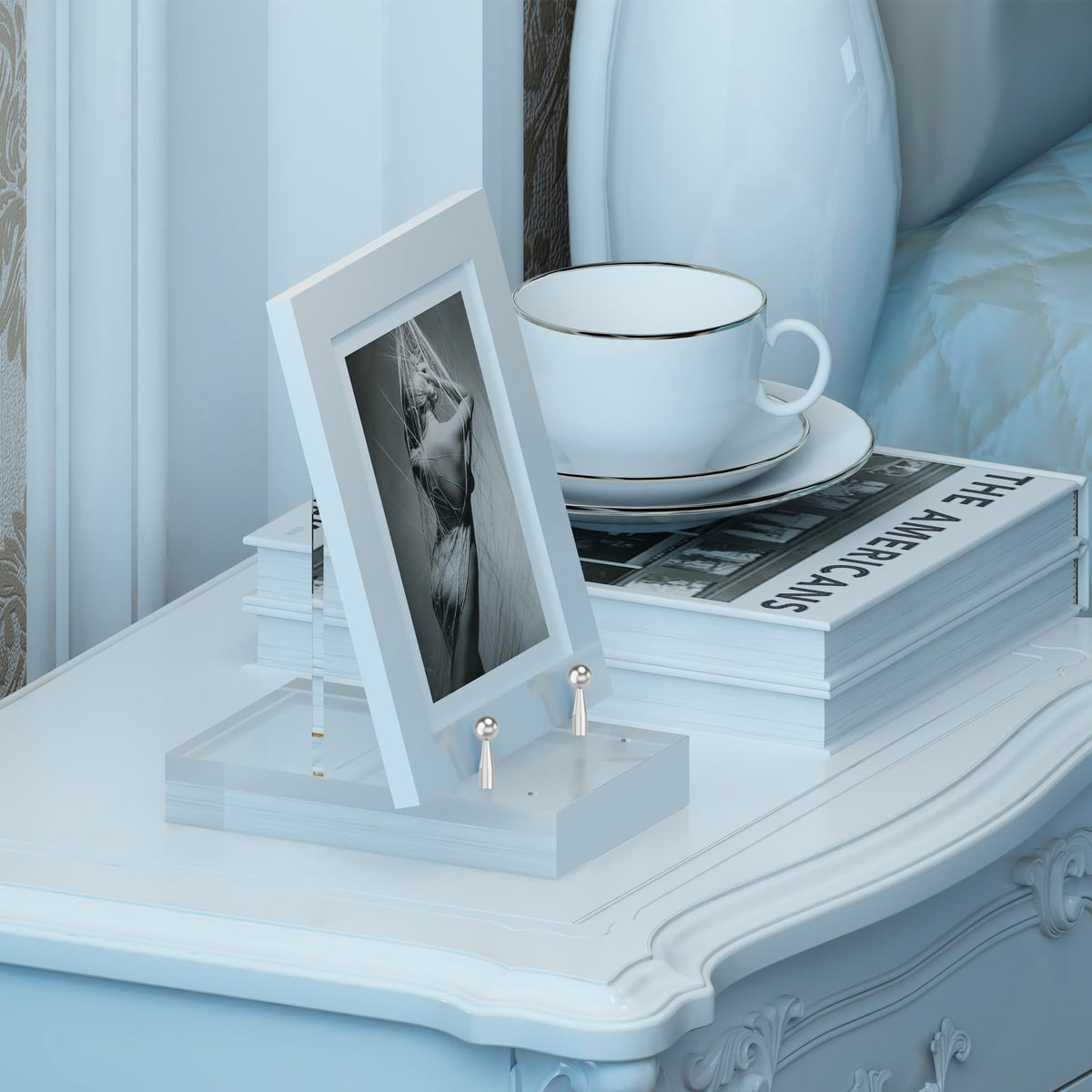 UoYeet Acrylic Easel Display Stand with Adjustable Silver-Toned Hardware for Pictures, Crystal Clear Acrylic Stand with Floating Appearance for Cookbook, Invitation and Plates