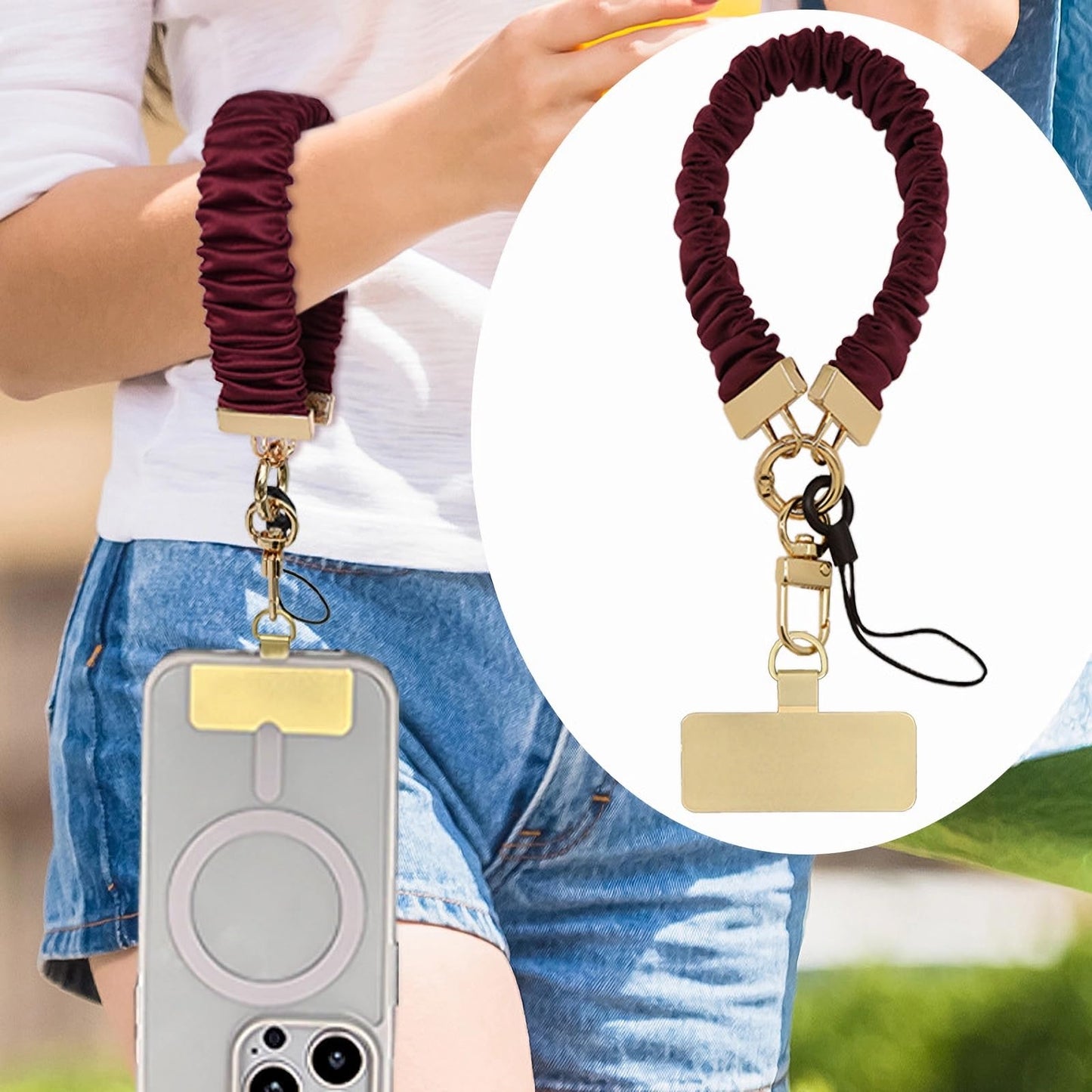 Long Pond Secure Adjustable Cell Phone Wrist Strap, Stylish Bracelet Wristlet, Anti-Lost Elastic Band for iPhone 16 Pro Max&Most Cellphones or Car Keys | Workout & Travel - Black