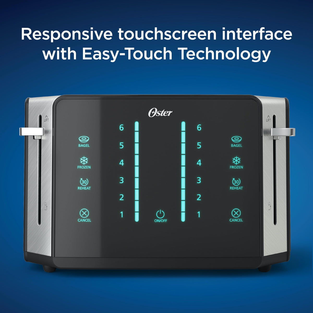 Oster 4-Slice Toaster Touch Screen Stainless Steel Digital Timer 6 Shade Settings Easy to Clean Removable Crumb Tray