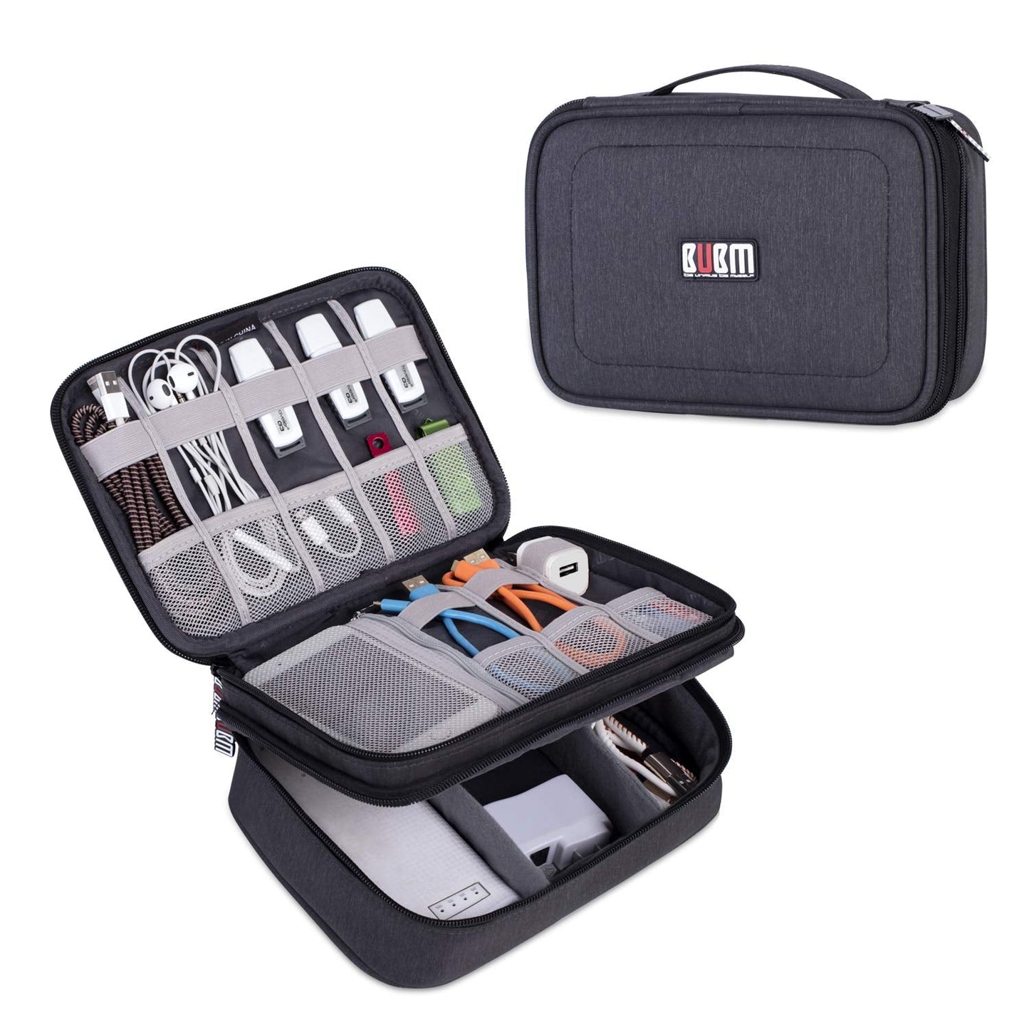 BUBM Electronic Organizer, Double Layer Travel Gadget Carry Bag for Cables, Plugs, Earphone, Flash Hard Drive and More--a Sleeve Pouch for iPad Mini(Medium, Black)