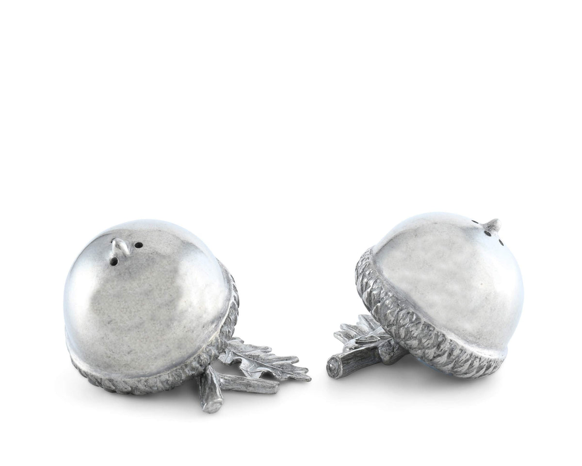 Vagabond House Pewter Metal Acorn Forest Salt and Pepper Shaker Shakers Set 2 inch x 2 inch