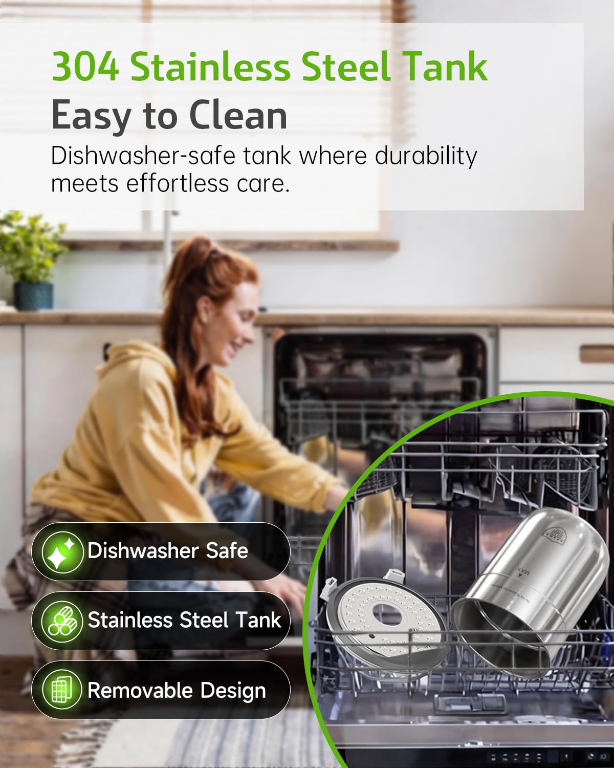 Stainless Steel Humidifier for Bedroom, Warm Mist Steam Humidifier 4L with Self-Cleaning Mode, Easy Clean Dishwasher Safe Humidifiers for Large room Living Room Home Office, Tip-Over Protection, White