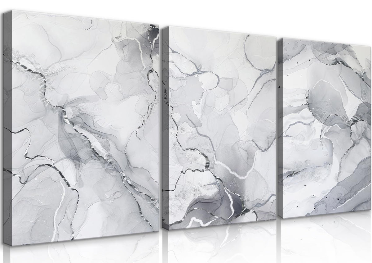 BJVJKSU Gray White Wall Art Modern Silver Abstract Marble Canvas Wall Art Vertical Paintings Prints Posters Wall Decor Pictures for Living Room Bedroom Office Home Wall Decoration(12x16in)