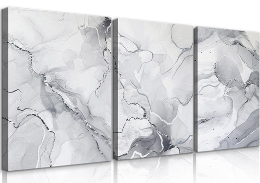 BJVJKSU Gray White Wall Art Modern Silver Abstract Marble Canvas Wall Art Vertical Paintings Prints Posters Wall Decor Pictures for Living Room Bedroom Office Home Wall Decoration(12x16in)