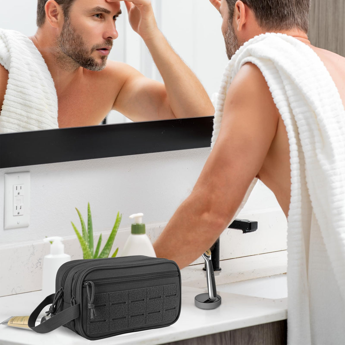 QT&QY Tactical Toiletry Bag For Men Hygiene Bag EDC Military Tool Molle Pouches Small Dopp Kit Mens Shaving Kit Travel shower Bags