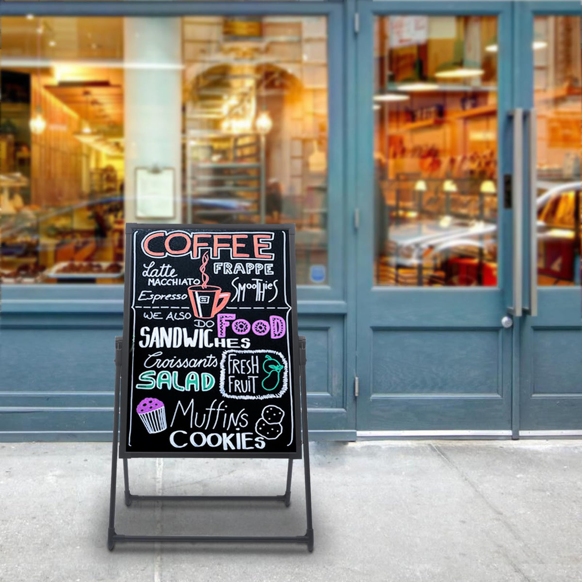 LED Message Writing Board, Black, Standing A Frame Message Writing Board, 31.5x23.6in Digital Menu Boards for Restaurants, 7 Colors, 4 Flash Modes, Adjustable Height, Standing/Hanging