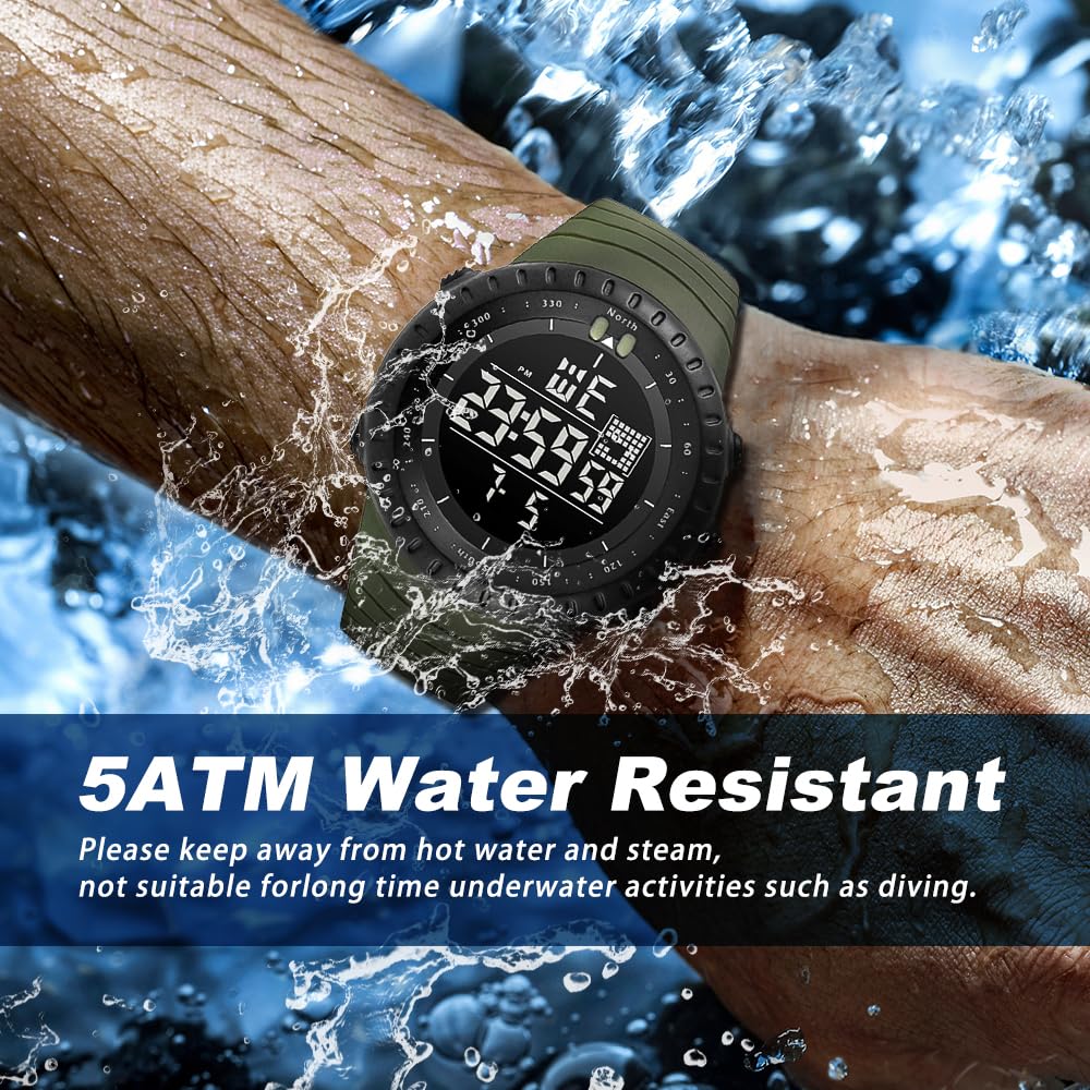 KXAITO Men's Watches Sports Outdoor Waterproof Military Watch Date Multi Function Tactics LED Face Alarm Stopwatch for Men (6256 Military Green Band Black Dial)