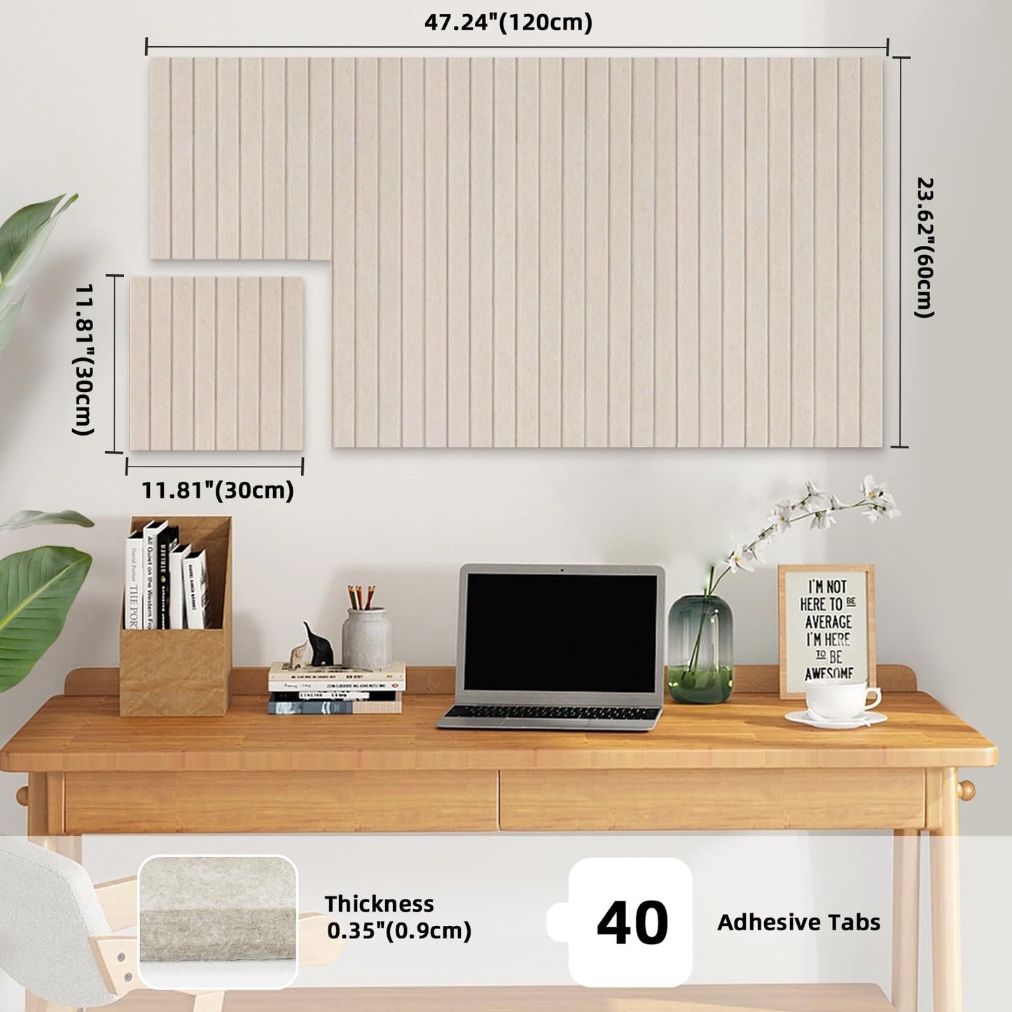 Large Felt Bulletin Board for Wall, 8 Pack Felt Board Tiles, 48'' x 24'' Modular Pin Board with Adhesive Tabs, High-Density Sound-Absorbing Felt Wall Organizer for Home Office, Light Tan (Light Tan)