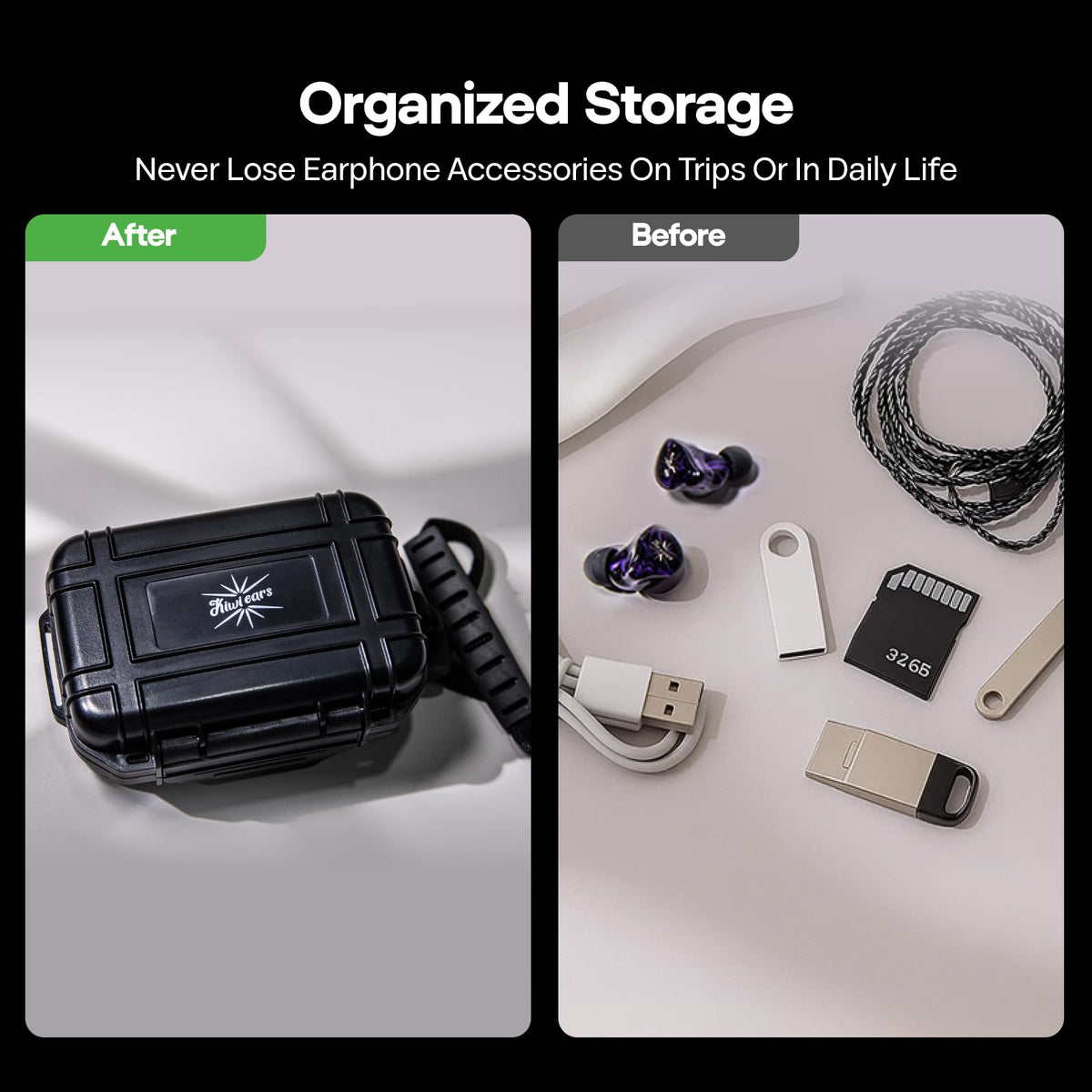 Linsoul Kiwi Ears SONICAP Waterproof Earbud Case,Hard Protective IEM Storage Box with EVA Lining,Hard Carrying Bag for Headphones,Earphone,Travel Carrying Case Fit for ZS10 Pro,Zero:2,EW300 (Black)