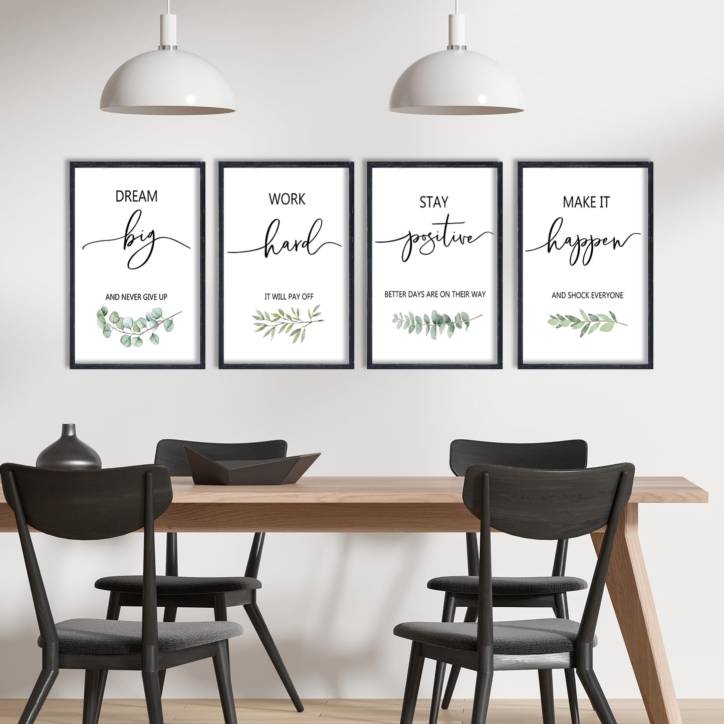 Set of 4 Inspirational Quotes Wall Art 16x11 Inch Encouraging Office Wooden Framed Positive Affirmations Home Family Decor Sign Motivational Plaque Wall Hanging Decoration (Black)
