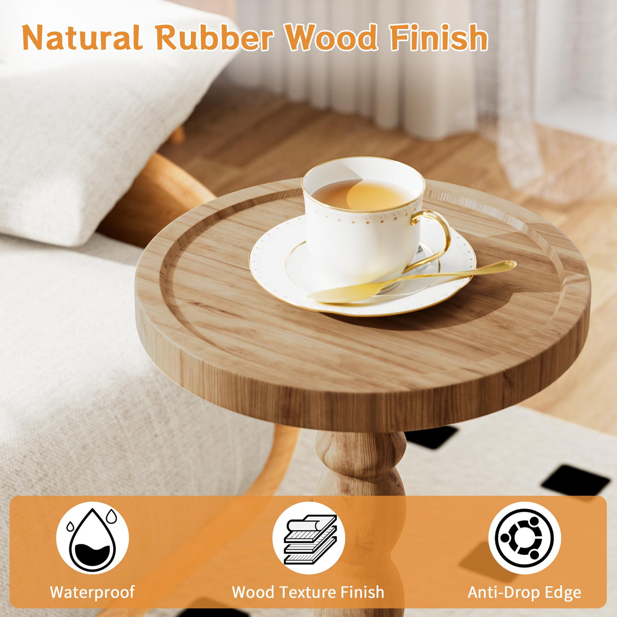 iFaveorr Small Side Table, Rubberwood‌ Drink Table for Small Spaces, Solid Wood Pedestal Coffee Tables, Round End Tables for Living Room, Sofa Couch, Bedroom, Corners, and Office (Brown, 9.4 inch)